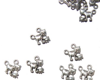 Antique Silver Cat and Mouse Charm: Pewter Jewelry Making Supply