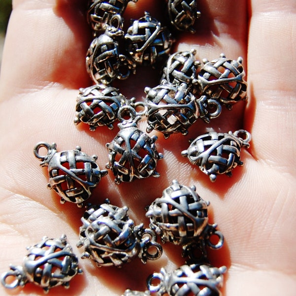 Antique Silver woven Lady Bug charms, Insect charms, 1 charm, made in the U.S. jewelry making supplies, silver charms, beading supplies