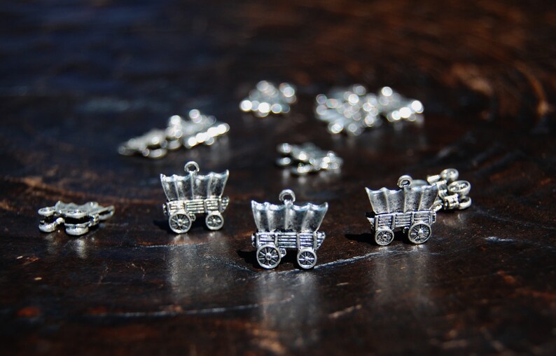 jewelry making supplies made in the U.S Silver Antique wagon charms,Silver charms set of 4 Western charms beading supplies