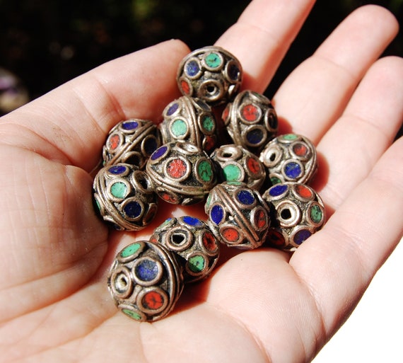 Handmade Moroccan Berber Silver Tri Colored Enamel Beads Circle of