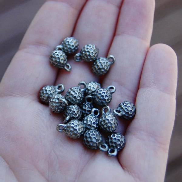 Antique Silver golf ball charms, Sports charms, 1 charm, made in the U.S. jewelry making supplies, silver charms, beading supplies