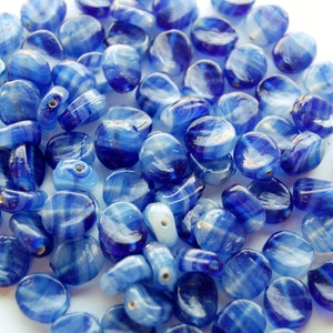 Bright blue and white glass beads, twisted oval beads, Pack of ten beads, bulk loose beads, jewelry making supplies, Circle of Stones