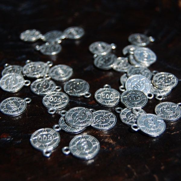 Antique Silver Casino Chips charms, Poker chip charms, 1 charm, made in the U.S. jewelry making supplies, silver charms, beading supplies