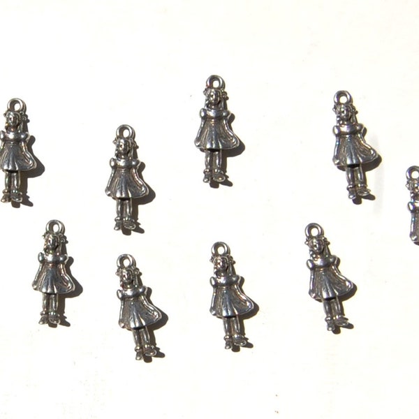 Antique Silver Girly Doll charms, Girl charms, 1 charm, made in the U.S. jewelry making supplies, silver charms, beading supplies