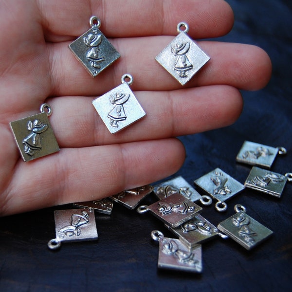 Antique Silver Little Bo Peep charms, Quilting patch charms, 1 charm, made in the U.S. jewelry making supplies, beading supplies