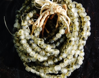 Handmade Ghana Recycled Glass Beads: Light Gray with Green Accent, Jewelry Making Supplies