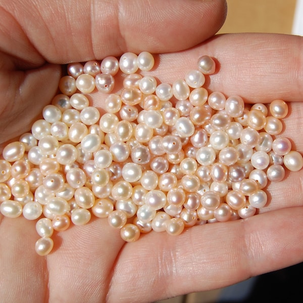 4.5~5.5 Fresh Water Pearls, Natural pearls, Jewelry making supplies, 25 Loose pearls, Light Pink pearls, Cream Pearls, Peach Pearls