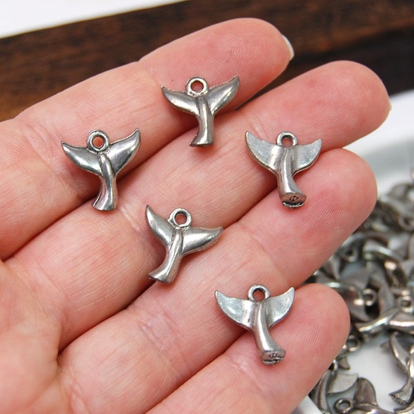Antique Silver Whale Tail charms, Ocean charms, 1 charm, made in the U.S. jewelry making supplies, silver charms, beading supplies
