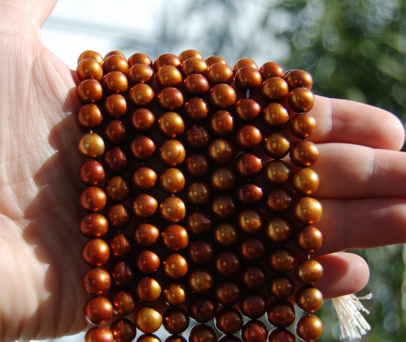 Bronze Pearls Circle of Stones 8 mm Round Fresh Water Pearls Natural Pearls jewelry making supplies pearl strands