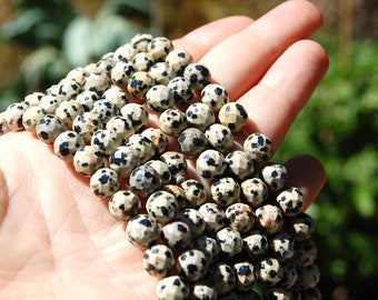 Dalmatian Jasper bead strand, Faceted round beads, 8 mm beads, Jewelry making supplies, Gemstone beads