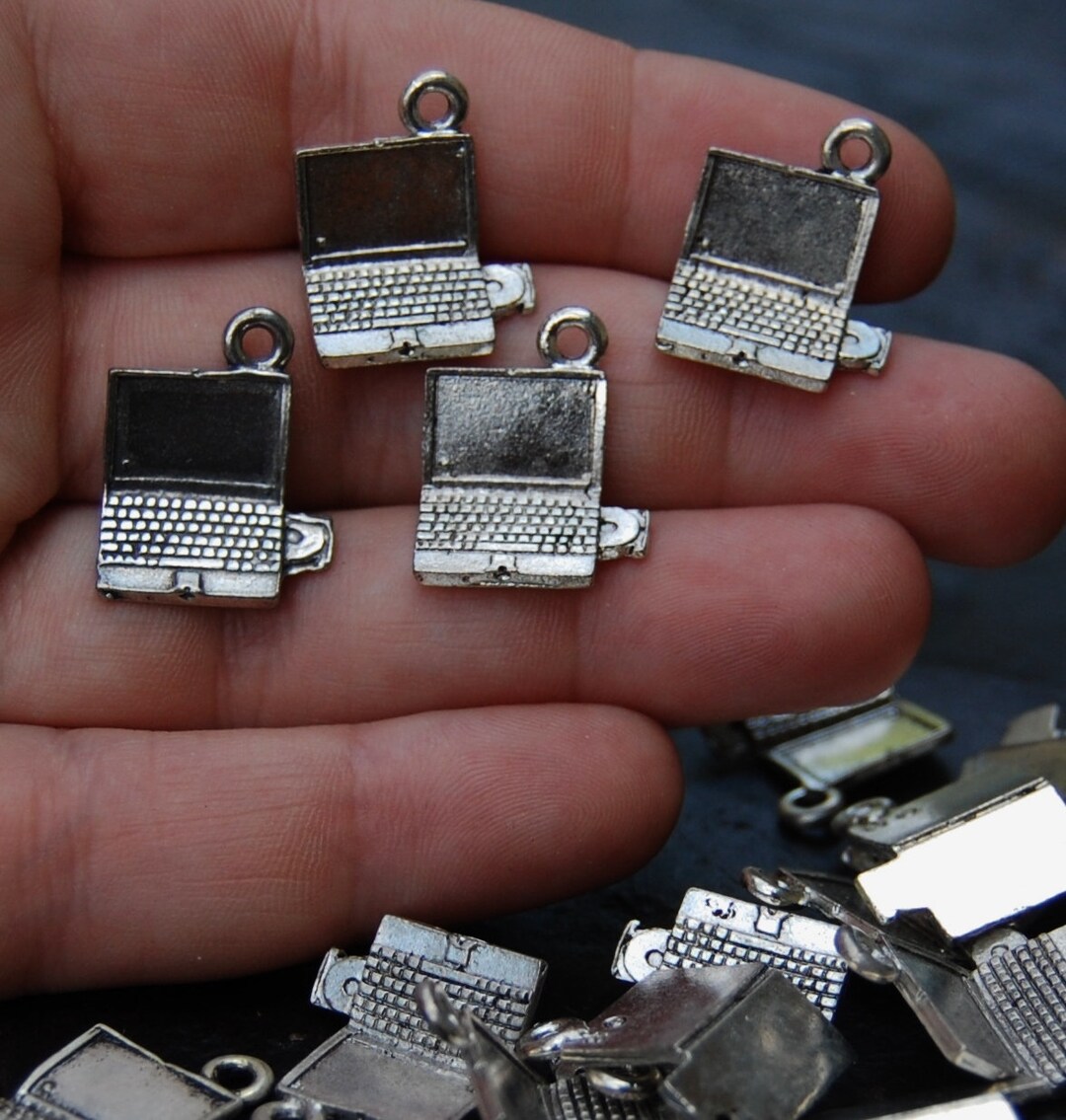 Antique Silver Laptop Computer Charms, 1 Charm, Made in the U.S ...