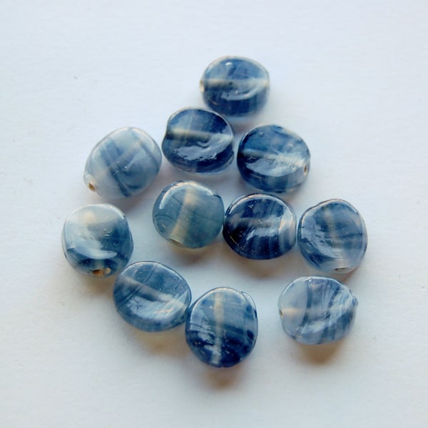 Gray blue and white glass beads,twisted oval shaped, Pack of 10 beads, bulk loose beads,jewelry making supplies, Circle of Stones