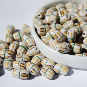 Handmade Ghana Glass Beads: White with Green & Yellow Accents (4 Loose Beads)