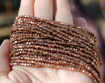 2.5 mm Copper cube metal beads, bead strands, beading supplies, Circle of Stones beads