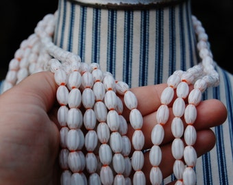 White and Orange Chevron beads, bead strands, jewelry making supplies, Circle of Stones gems and jewelry