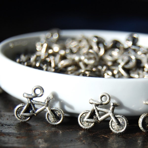 Antique Silver Mountain Bike charms, Biking charms, 1 charm, made in the U.S. jewelry making supplies, silver charms, beading supplies