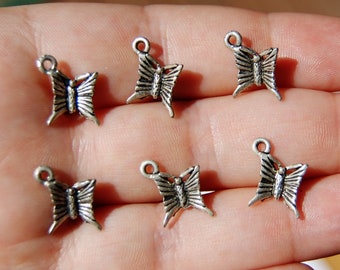Antique Silver Butterfly Charm: Sterling Silver Plated Pewter, 12mm