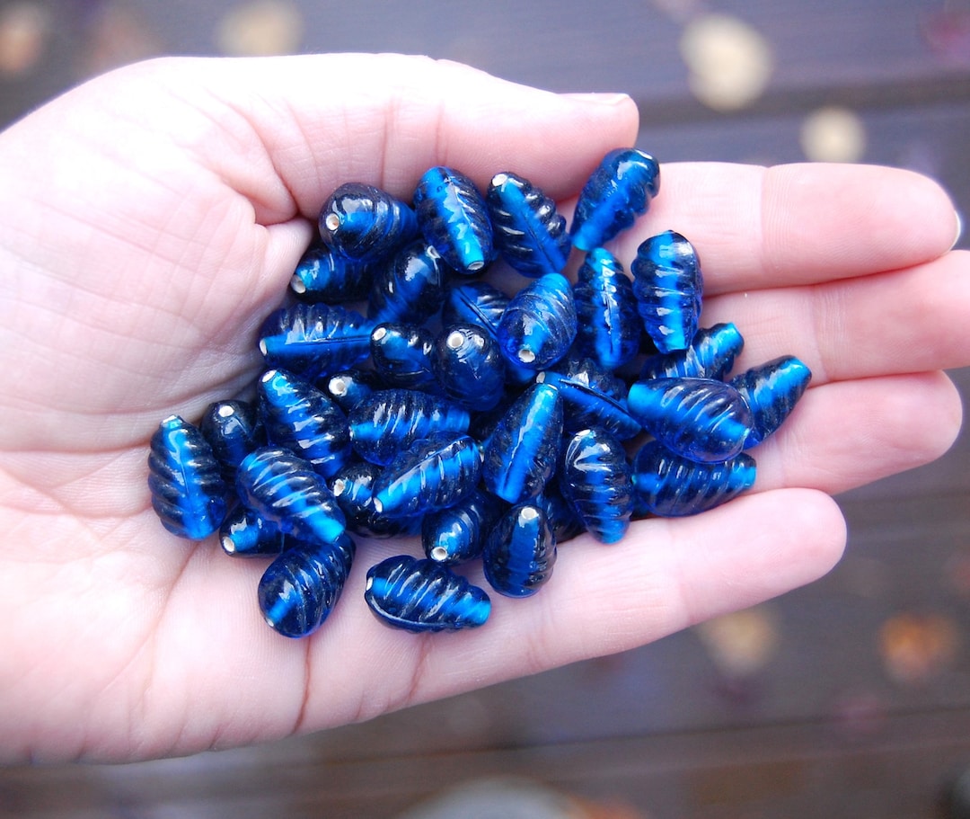 Pack of 10 Beads, Royal Blue Teardrop Shaped Beads, Glass Beads, Bulk