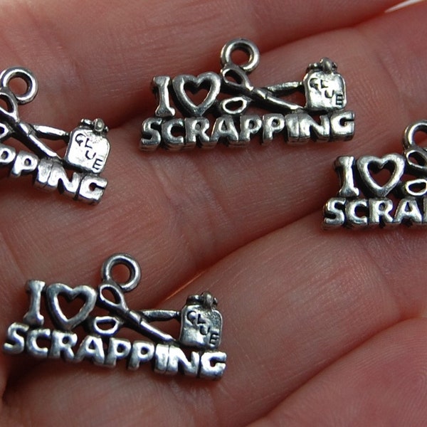 Antique Silver Scrapbooking charms, " I Love Scrapping " charms, 1 charm, made in the U.S. jewelry making supplies, beading supplies