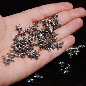 Antique Silver Star charms, Celestial Star charms, 1 charm, made in the U.S. jewelry making supplies, silver charms, beading supplies