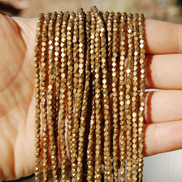 2.5 mm brass cube metal beads, bead strands, beading supplies, Circle of Stones beads