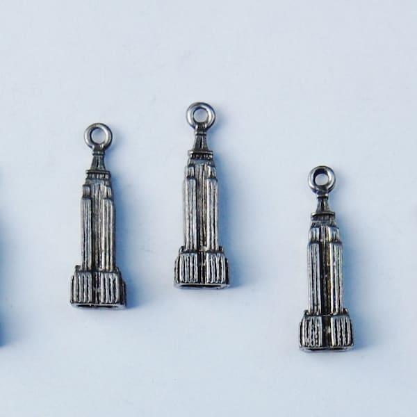 Antique Silver Empire State Building charms, New York charms, 1 charm, made in the U.S. jewelry making supplies, beading supplies