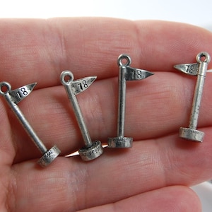 Antique Silver golf flag charms, Sport charms, 1 charm, made in the U.S. jewelry making supplies, silver charms, beading supplies