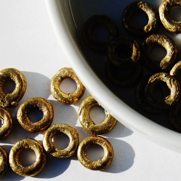 African Brass Rings, 10 Loose Handmade Ring beads, Brass rings, Circle of Stones, jewelry making supplies