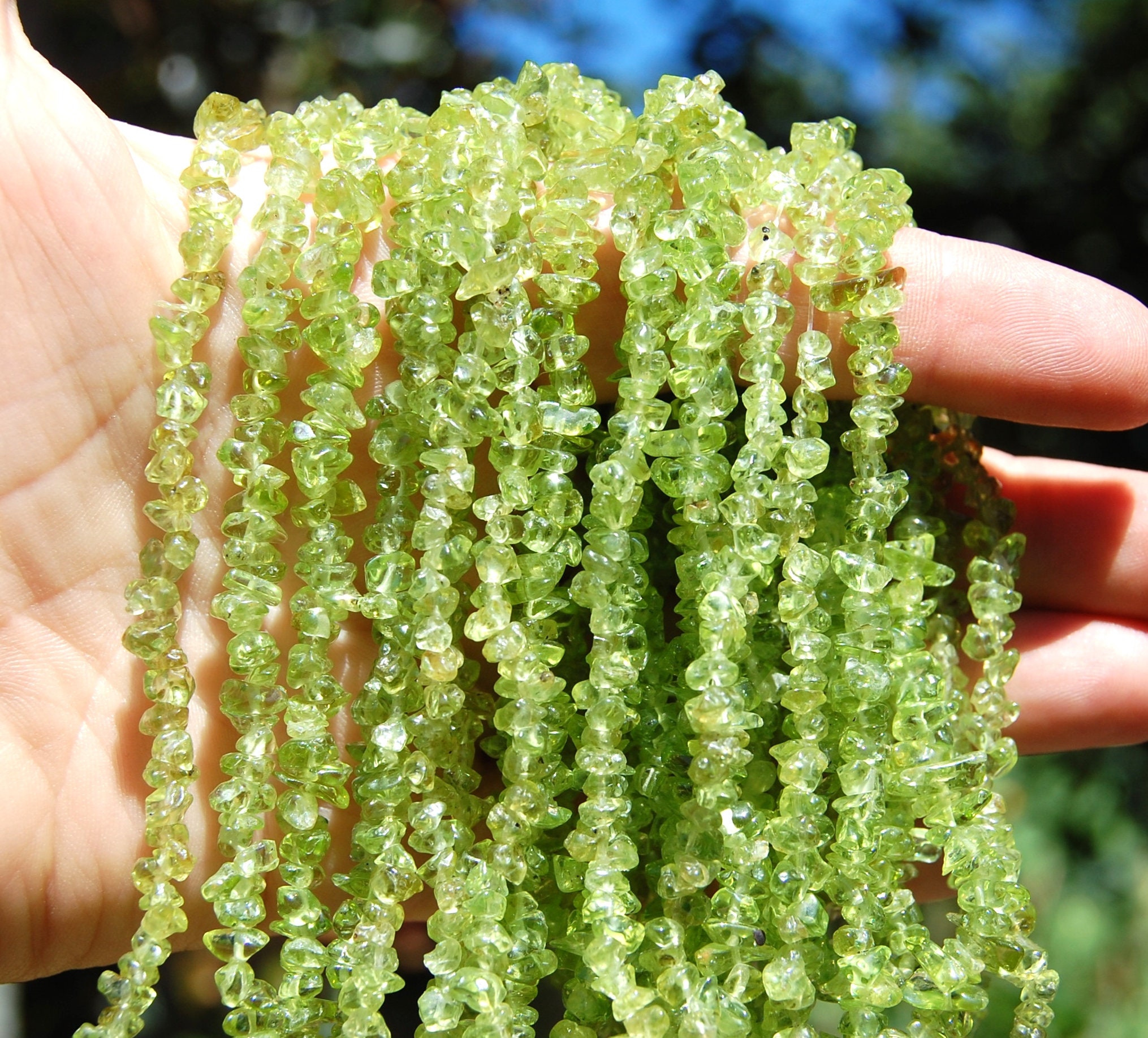 5mm Peridot Chip Bead Strand: Lime Green Gemstone Beads, 14 Inch