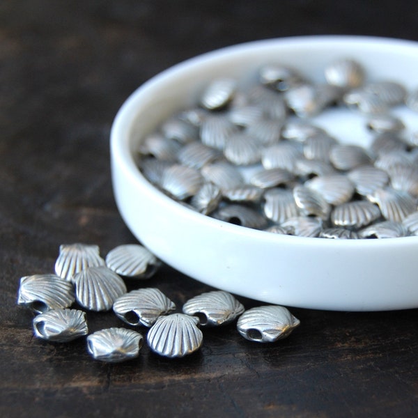 Antique Silver Sea Shell beads, large hole beads, 1 bead, made in the U.S. jewelry making supplies, silver beads, beading supplies