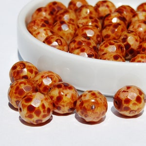 12 mm Tschechische Glas facettierte runde Perlen, Tan Perlen mit einem Braunen Picasso Finish, 4 lose Perlen, Perlenzubehör