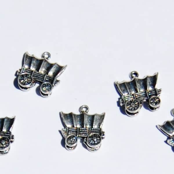 Antique Silver Antique wagon charms,Silver charms, Western charms,  1 charm, made in the U.S. jewelry making supplies, beading supplies