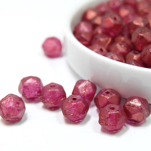 10 mm English Cut beads,  Pink Fuchsia beads with a shimmer Finish, beading supplies, 8 Loose beads, Circle of Stones, jewelry making supply