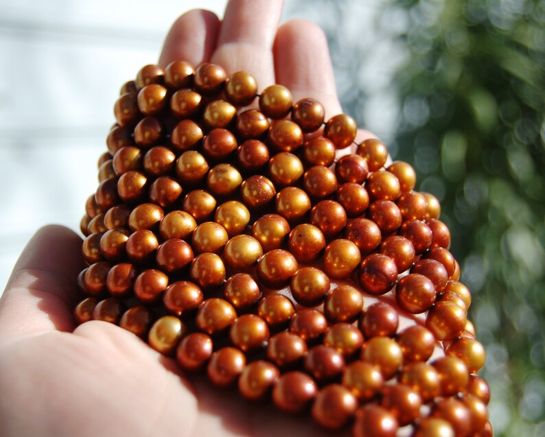 Bronze Pearls Circle of Stones 8 mm Round Fresh Water Pearls Natural Pearls jewelry making supplies pearl strands