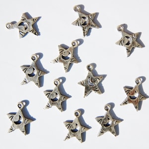 Antique Silver Star charms, Moon and Star charms, 1 charm, made in the U.S. jewelry making supplies, silver charms, beading supplies