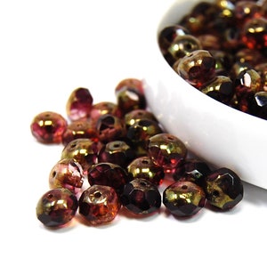 Purple Czech Glass Rondelle Beads: Gold Shimmer, 8mm (8 Loose Beads)