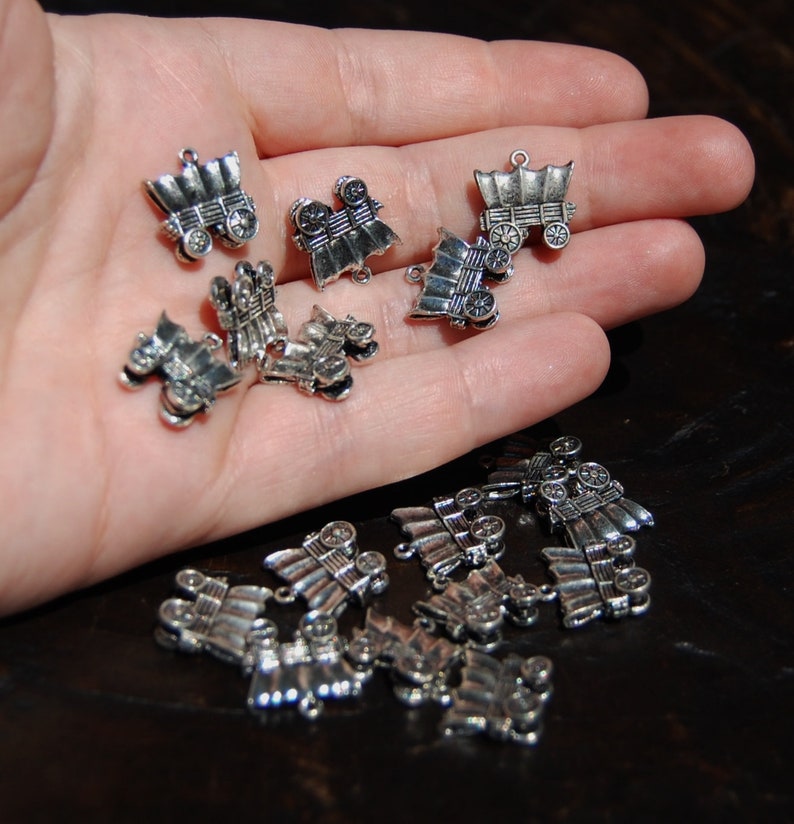 jewelry making supplies made in the U.S Silver Antique wagon charms,Silver charms set of 4 Western charms beading supplies