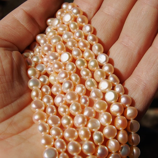 Dos plat de 6,5 mm, perles d'eau douce en forme de disque, perles naturelles, perles pêche pâle, accessoires pour la fabrication de bijoux, rangs de perles