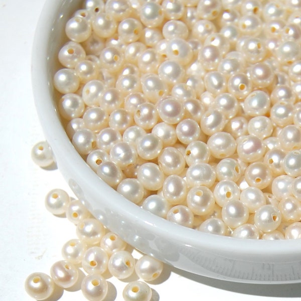 5~5.5 Potato Fresh Water Pearls, Natural pearls, Jewelry making supplies, 25 Loose pearls, Cream pearls, large hole pearls