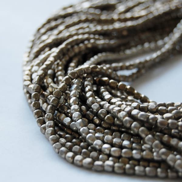 3 mm silver rounded out rectangle metal beads, bead strands, beading supplies, Circle of Stones beads