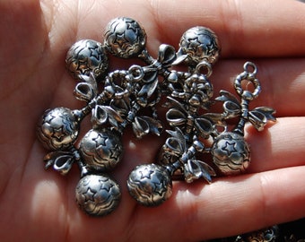 Antique Silver baby rattle charms,decorative Star charms, 1 charm, made in the U.S. jewelry making supplies, silver charms, beading supplies