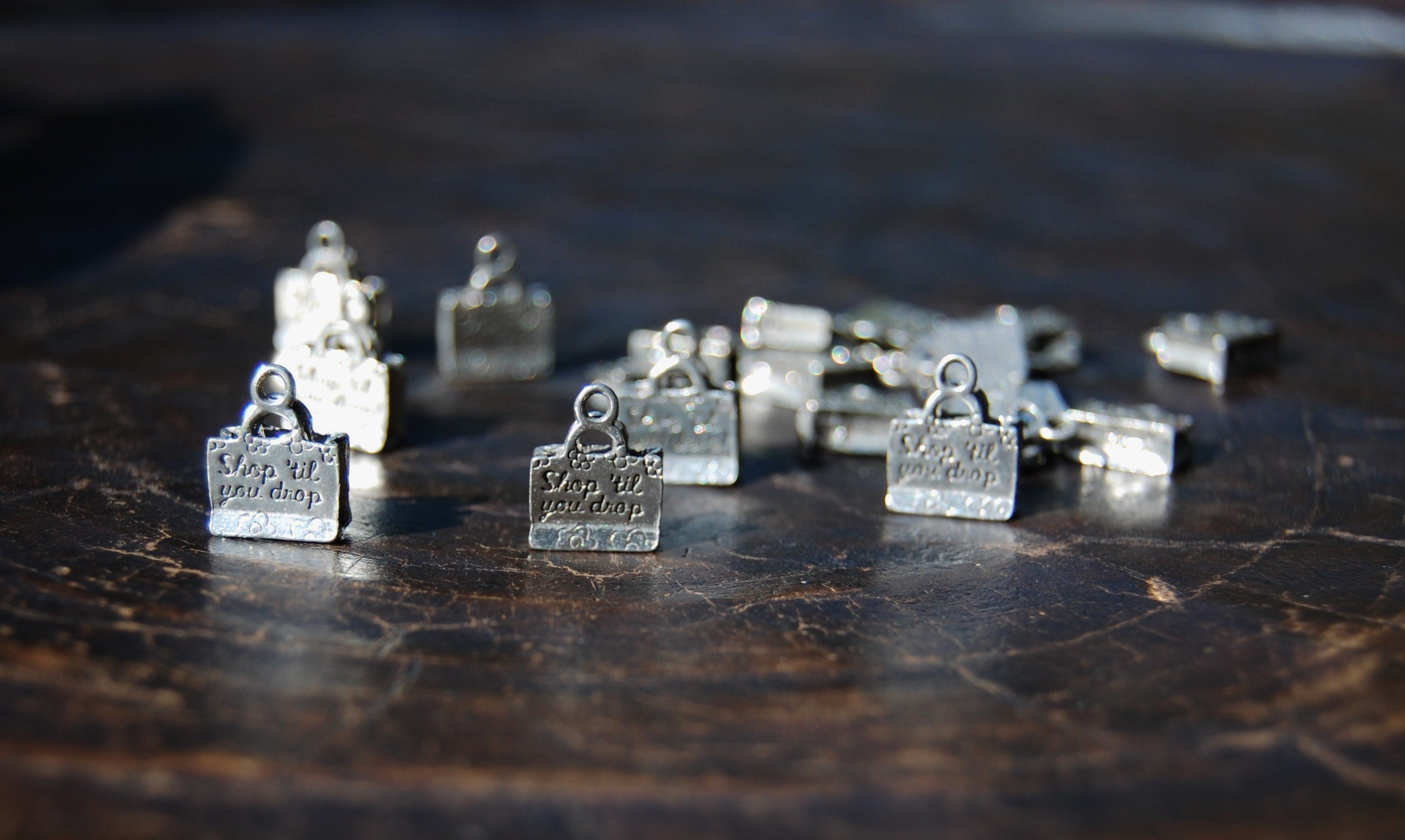 Silver Shopping bag charms Decorative charms set of 4 made Etsy