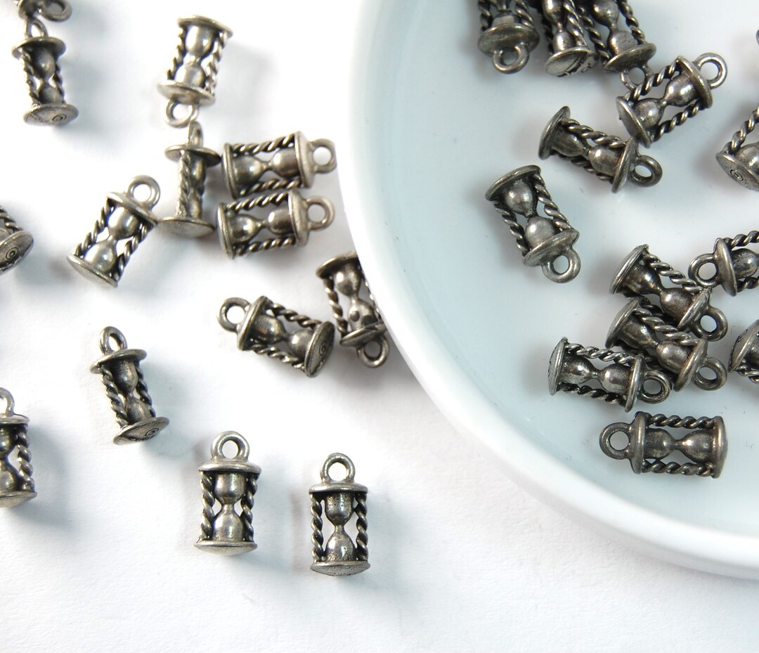 Charm Bracelet Sablier Vintage En Argent Sterling 925 - Poids 3,1 G, 2 Cm, Occasion Bon état