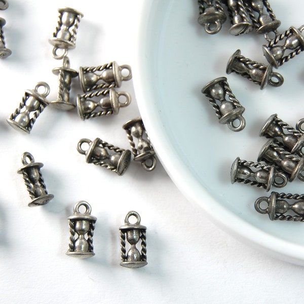 Antique Silver Hour Glass charms, Decorative charms, 1 charm, made in the U.S. jewelry making supplies, silver charms, beading supplies