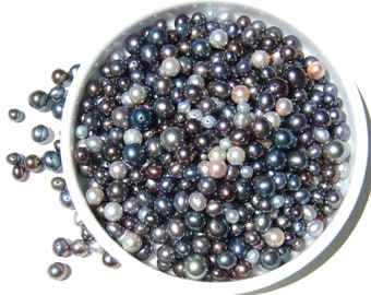 3-8 mm Grey and Blue fresh water pearls, Natural pearls, Jewelry making supplies, 15 grams bagged, Loose pearls, Blue and Gray mix pearls