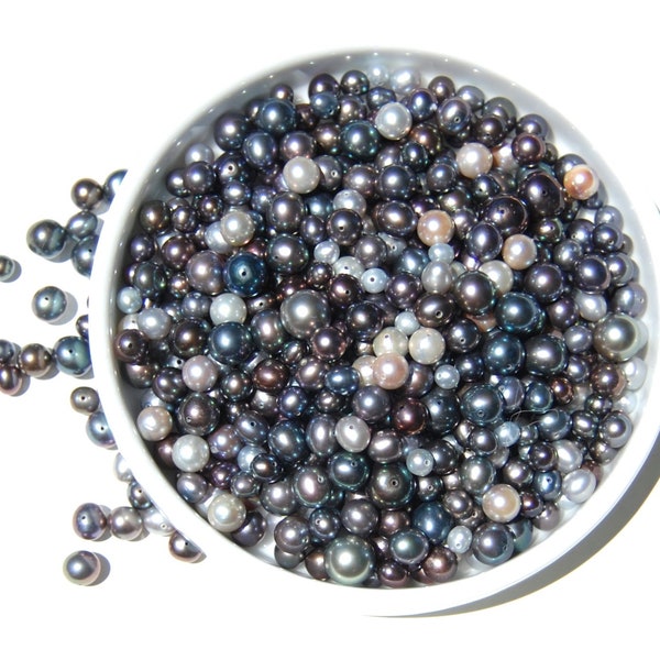 3-8 mm Grey and Blue fresh water pearls, Natural pearls, Jewelry making supplies, 15 grams bagged, Loose pearls, Blue and Gray mix pearls