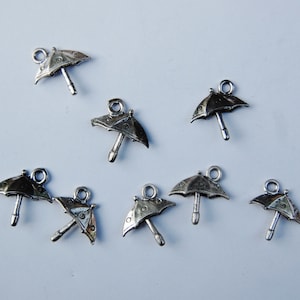 Sterling Silver Plated Umbrella Charm: Pewter Jewelry Making Supply