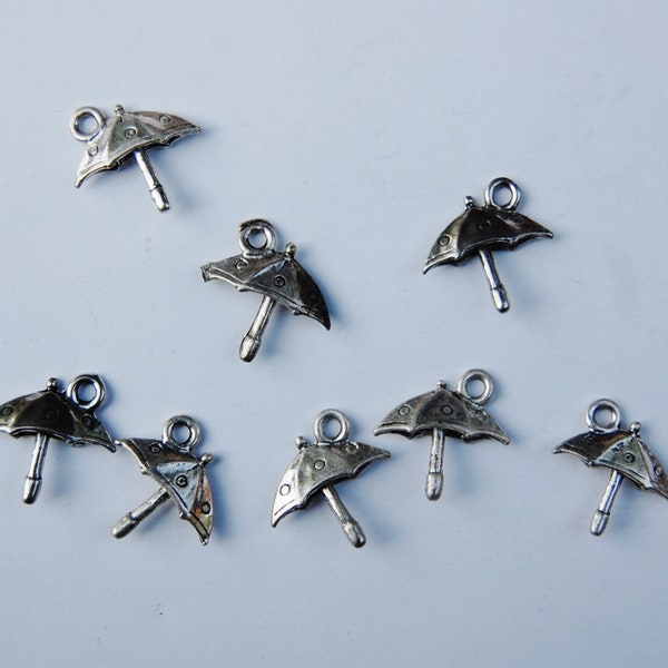 Antique Silver Umbrella charms, 1 charm, made in the U.S. jewelry making supplies, silver charms, beading supplies