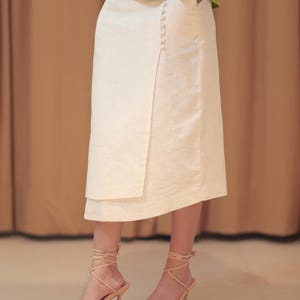 Pure Linen Skirt - Elegant overlap Design with Pockets.