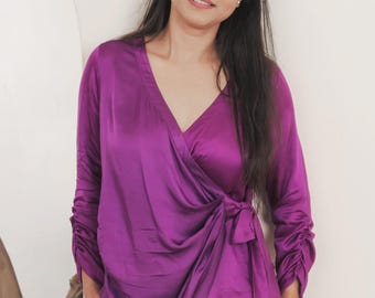 Modal Seide Wickelbluse - Verstellbarer Gürtel, vielseitiger Stil, lebendige Farben